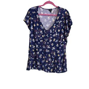 Torrid Womens Floral Print V-Neck Top Size 0 Blue/Multicolor Short Sleeve
